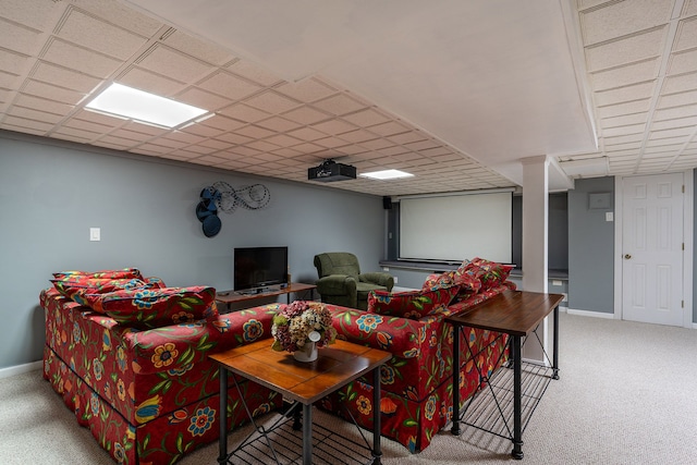 6228 Atkins Dr, Troy, MI 48085 - cinema featuring light carpet, baseboards, and a drop ceiling