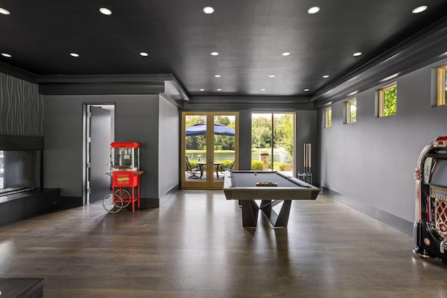 10463 W H Ave, Kalamazoo, MI 49009 - game room featuring wood finished floors, baseboards, recessed lighting, pool table, and french doors