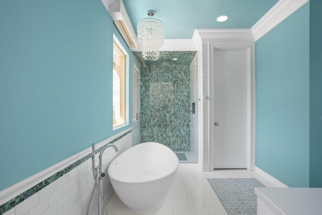 10463 W H Ave, Kalamazoo, MI 49009 - full bath with tile walls, tile patterned flooring, a shower stall, and a chandelier
