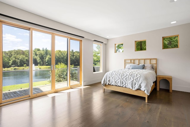 10463 W H Ave, Kalamazoo, MI 49009 - bedroom featuring wood finished floors, baseboards, a water view, access to outside, and recessed lighting