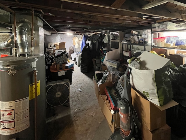 below grade area featuring gas water heater