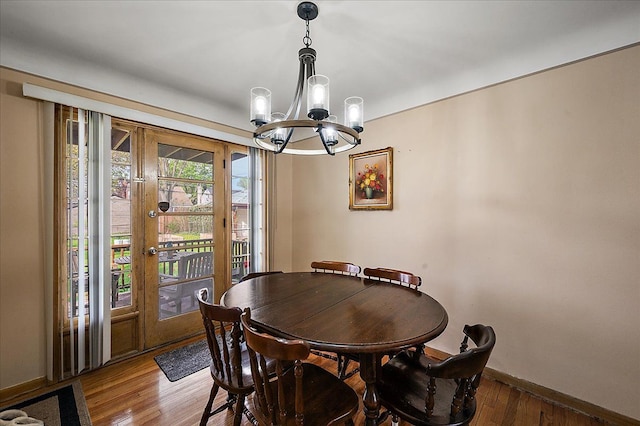 2180 Vernier Rd, Grosse Pointe Woods, MI 48236 - dining area featuring baseboards, a chandelier, and wood finished floors