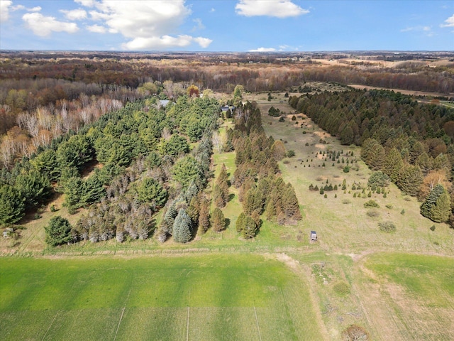 drone / aerial view featuring a view of trees