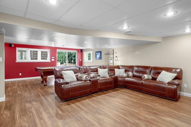 1095 Oregon Blvd, Waterford, MI 48327 - living area featuring a paneled ceiling, baseboards, pool table, and wood finished floors