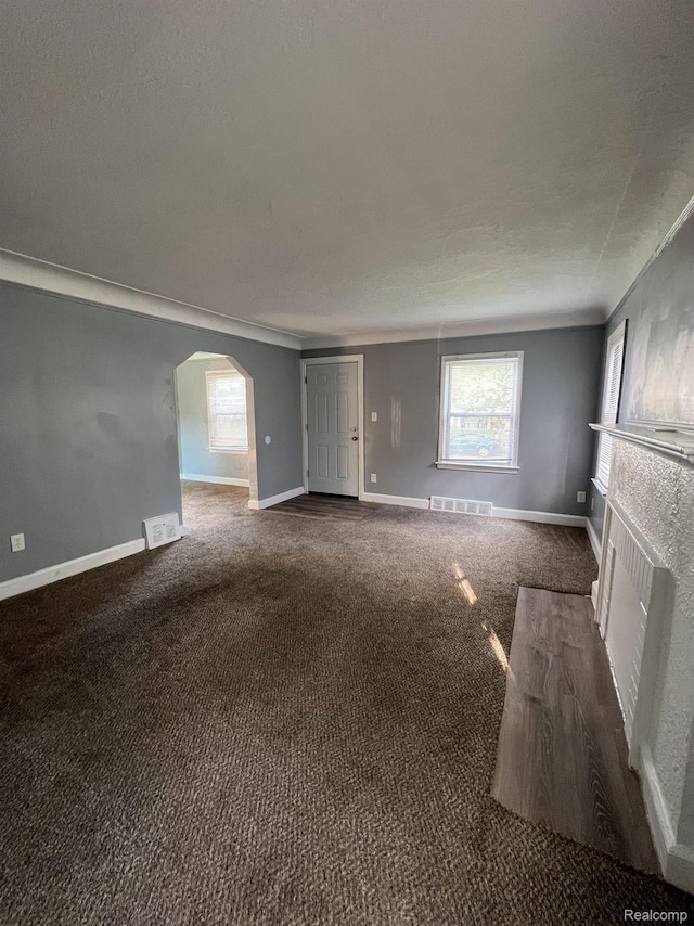 16895 Cruse St, Detroit, MI 48235 - unfurnished living room featuring arched walkways, plenty of natural light, and carpet flooring