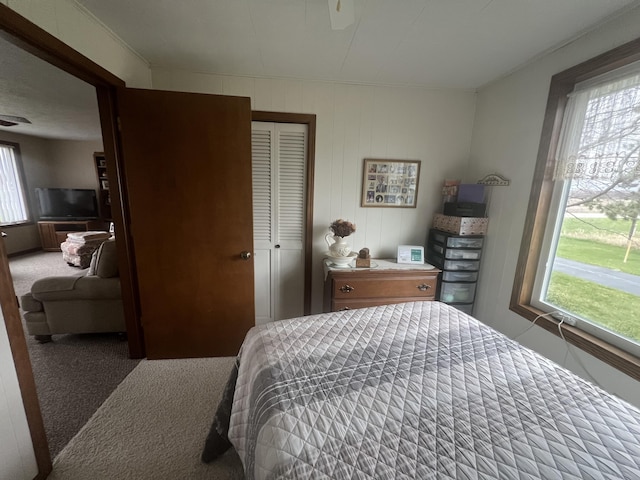 bedroom with carpet, a closet, and visible vents