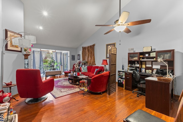 26901 Ann Arbor Trl, Dearborn Heights, MI 48127 - home office with wood finished floors, high vaulted ceiling, ceiling fan, and recessed lighting