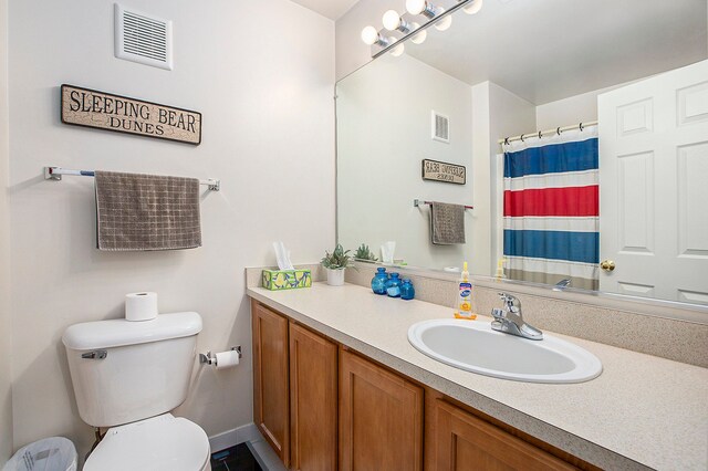 7200 Addington Dr, Commerce Twp, MI 48390 - full bathroom with toilet, visible vents, curtained shower, and vanity