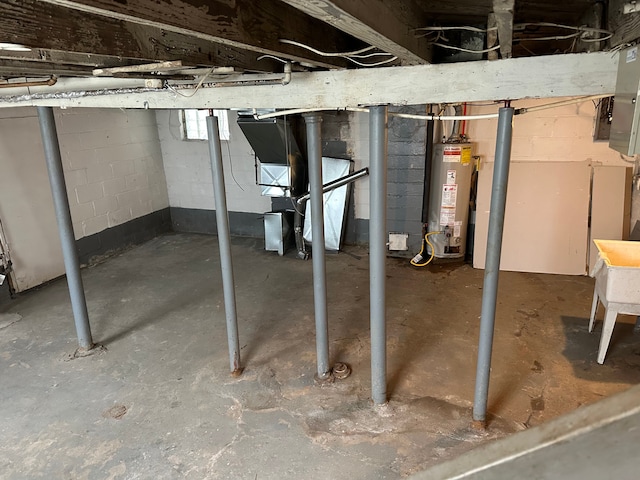 basement with water heater
