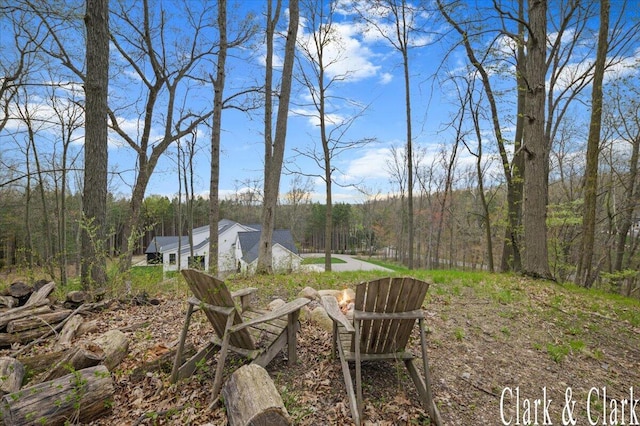 view of yard featuring a view of trees