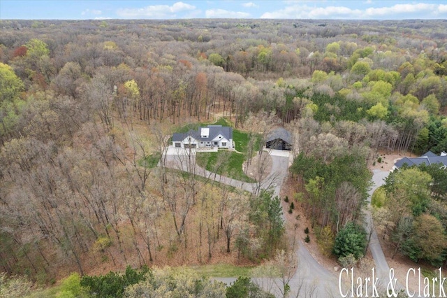 bird's eye view with a view of trees