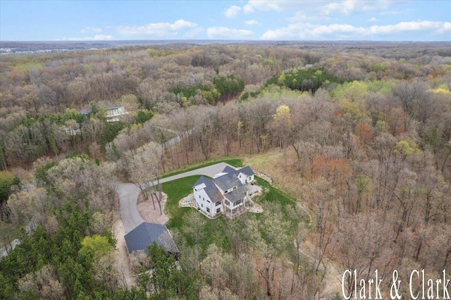 bird's eye view with a view of trees