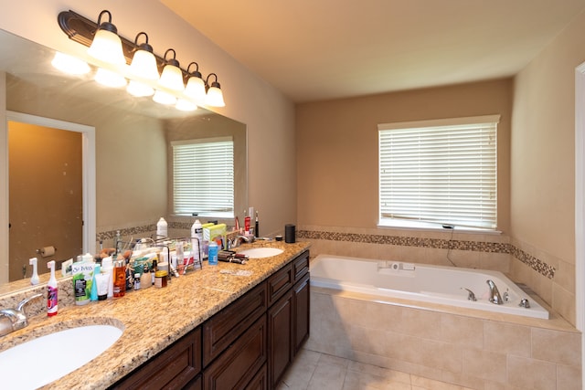 12474 Clinton River Rd, Sterling Heights, MI 48313 - full bathroom with a garden tub, tile patterned floors, and double vanity