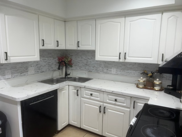 17540 Edward Cir, Clinton Township, MI 48038 - kitchen featuring black appliances, a sink, white cabinetry, and light stone countertops