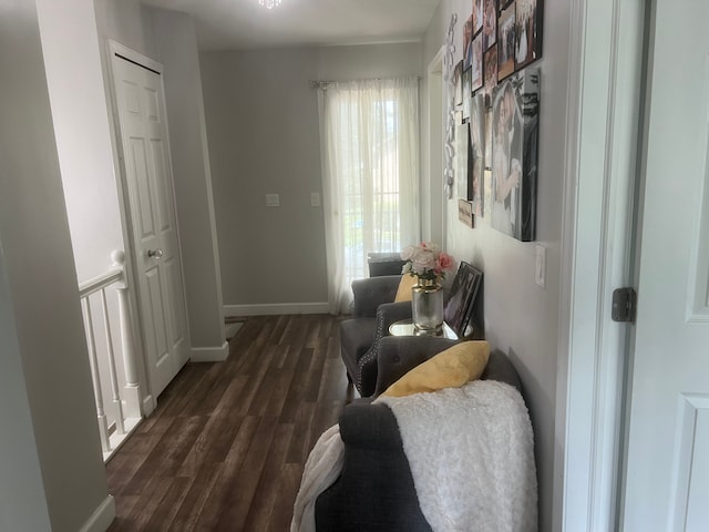 17540 Edward Cir, Clinton Township, MI 48038 - living area with dark wood-style floors and baseboards