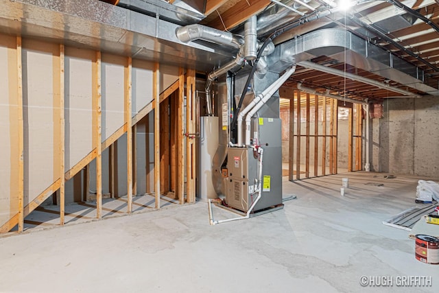unfinished below grade area featuring heating unit