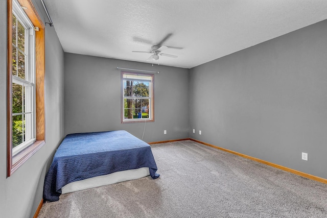 12938 Kelley Rd, Brooklyn, MI 49230 - carpeted bedroom featuring baseboards, a textured ceiling, and ceiling fan