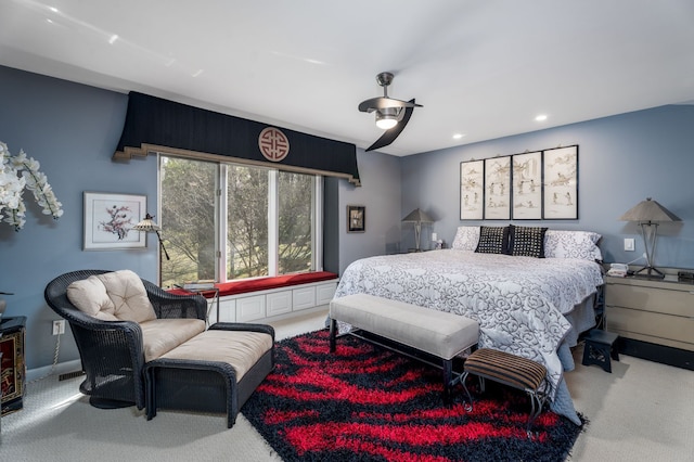 bedroom with carpet flooring and recessed lighting