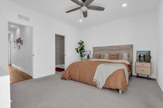 2809 Brush St, Detroit, MI 48201 - bedroom with carpet, visible vents, recessed lighting, a ceiling fan, and baseboards