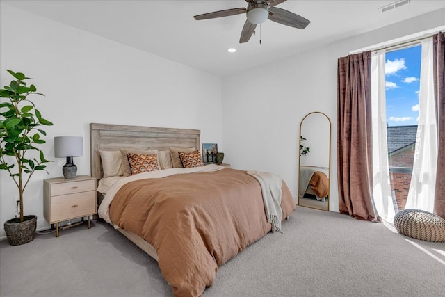 2809 Brush St, Detroit, MI 48201 - bedroom featuring light colored carpet, visible vents, ceiling fan, and recessed lighting