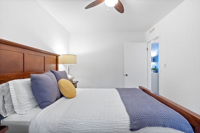 bedroom with a ceiling fan and visible vents