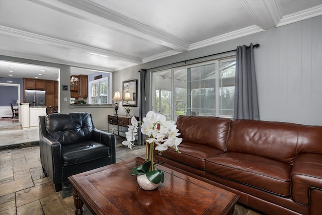22641 N Nottingham Dr, Beverly Hills, MI 48025 - living area featuring stone tile floors and crown molding