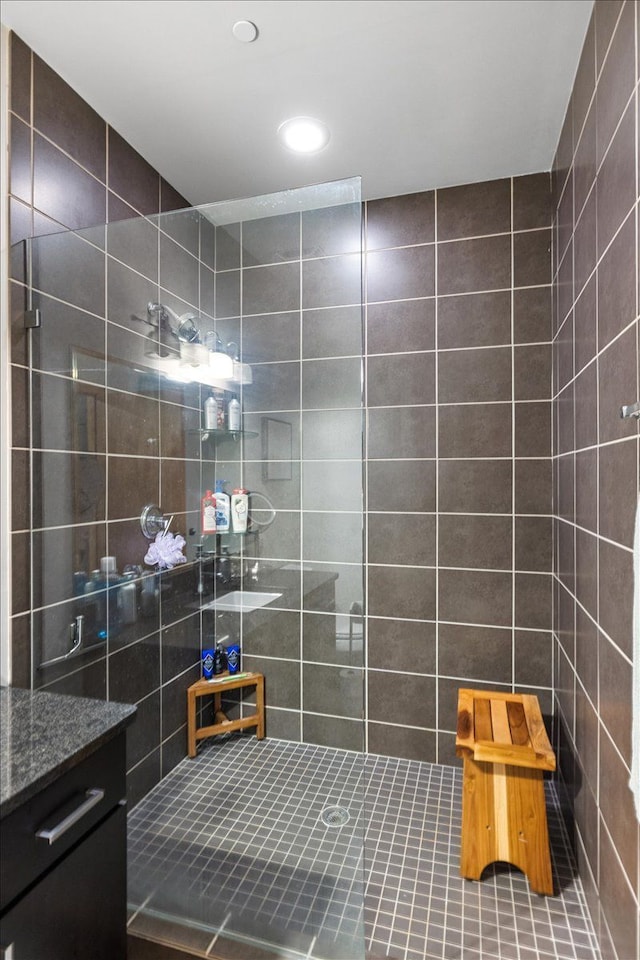 444 W Willis St Unit 204, Detroit, MI 48201 - full bathroom with a walk in shower, vanity, and recessed lighting