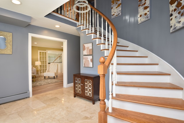5100 Kings Gate Way, Bloomfield Hills, MI 48302 - stairs featuring recessed lighting, a baseboard radiator, and baseboards