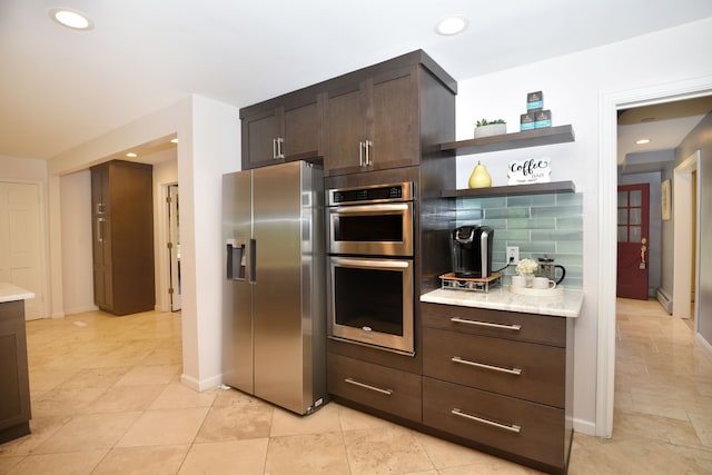 5100 Kings Gate Way, Bloomfield Hills, MI 48302 - kitchen featuring stainless steel appliances, dark brown cabinets, tasteful backsplash, baseboards, and recessed lighting