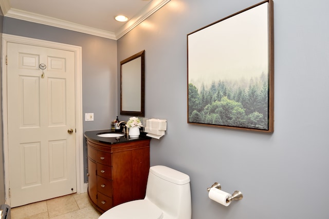 5100 Kings Gate Way, Bloomfield Hills, MI 48302 - bathroom with ornamental molding, baseboard heating, toilet, vanity, and tile patterned flooring
