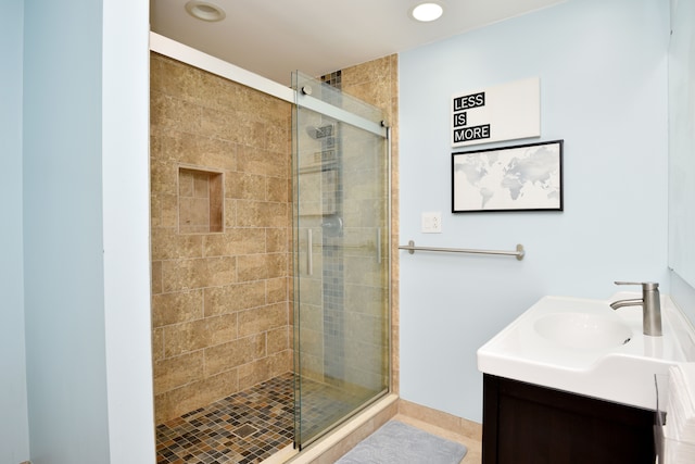5100 Kings Gate Way, Bloomfield Hills, MI 48302 - bathroom with a shower stall, recessed lighting, and vanity
