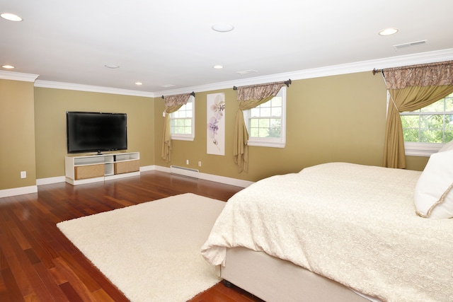 5100 Kings Gate Way, Bloomfield Hills, MI 48302 - bedroom with multiple windows, baseboards, ornamental molding, wood finished floors, and recessed lighting
