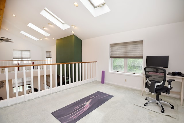 5100 Kings Gate Way, Bloomfield Hills, MI 48302 - office with a skylight, vaulted ceiling, carpet flooring, baseboards, and recessed lighting