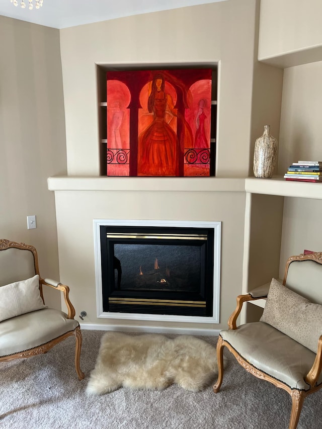 28848 5 Mile Rd Unit 11, Livonia, MI 48154 - sitting room with a lit fireplace and carpet floors