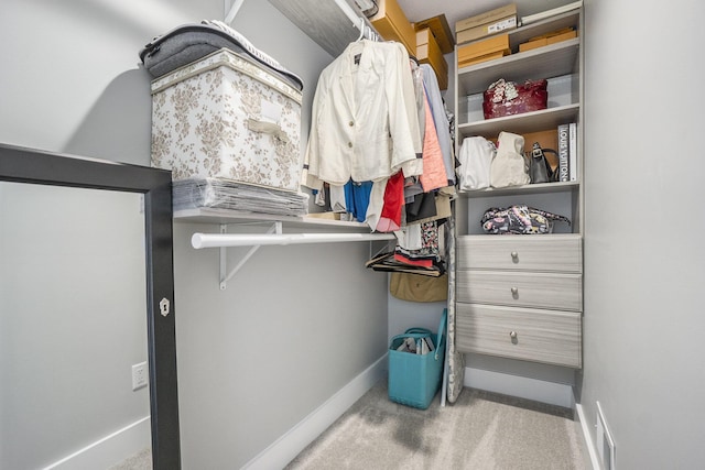 spacious closet with visible vents and carpet floors