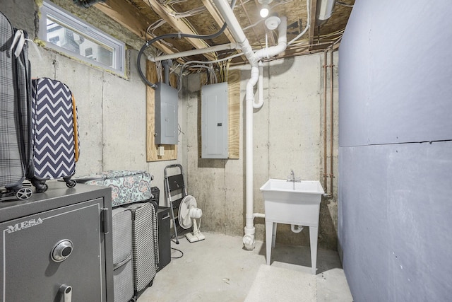 unfinished basement with electric panel