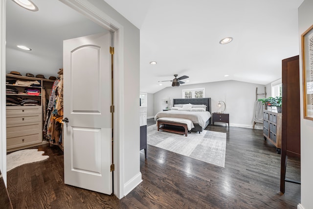 33 Sylvan Ave, Pleasant Ridge, MI 48069 - bedroom featuring a walk in closet, dark wood-style flooring, baseboards, vaulted ceiling, and recessed lighting