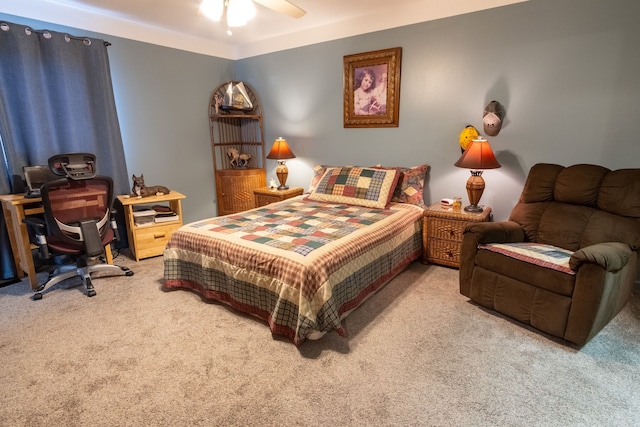 carpeted bedroom featuring a ceiling fan