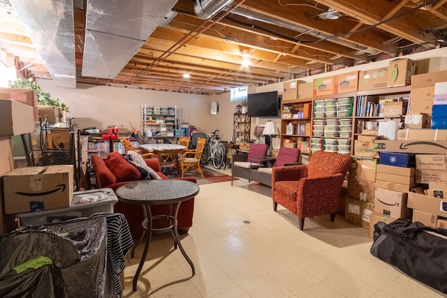 basement featuring tile patterned floors