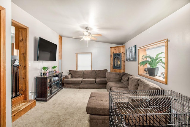4895 Sycamore Rd, Newport, MI 48166 - living room with ceiling fan, vaulted ceiling, and carpet floors
