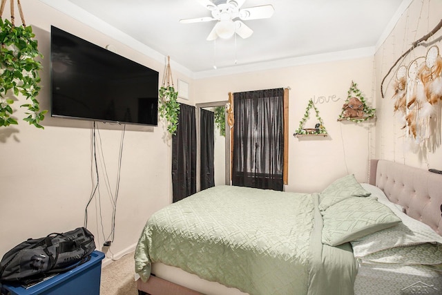 4895 Sycamore Rd, Newport, MI 48166 - carpeted bedroom featuring crown molding and a ceiling fan