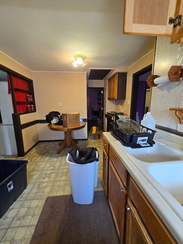kitchen featuring light countertops and light floors