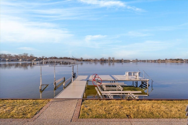 dock area with a water view