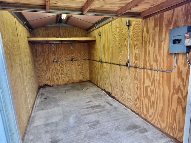 storage with a garage and electric panel
