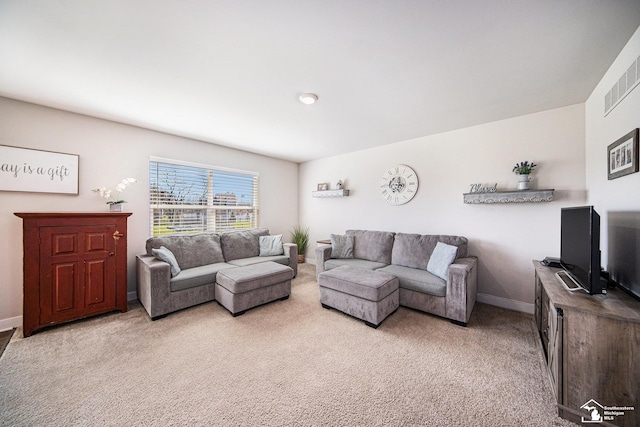809 Sarah Ln, Milan, MI 48160 - living area featuring baseboards, light carpet, and visible vents