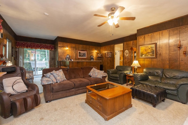 70765 Carter Ave, Niles, MI 49120 - carpeted living area with ceiling fan and wooden walls
