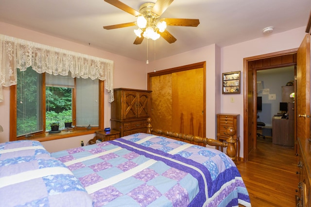 70765 Carter Ave, Niles, MI 49120 - bedroom featuring a closet, ceiling fan, and wood finished floors