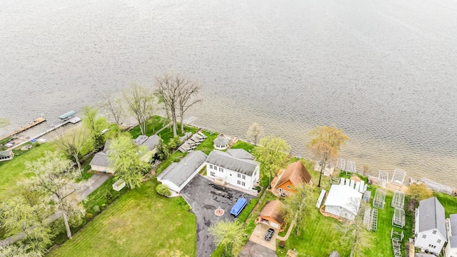 aerial view with a water view and a residential view