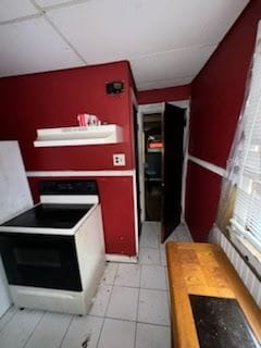 kitchen with range hood, range with electric cooktop, and red cabinets