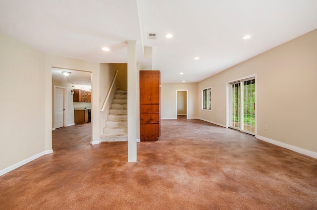 5401 Lone Pine Ct, Brighton, MI 48116 - unfurnished living room with stairway, recessed lighting, and baseboards